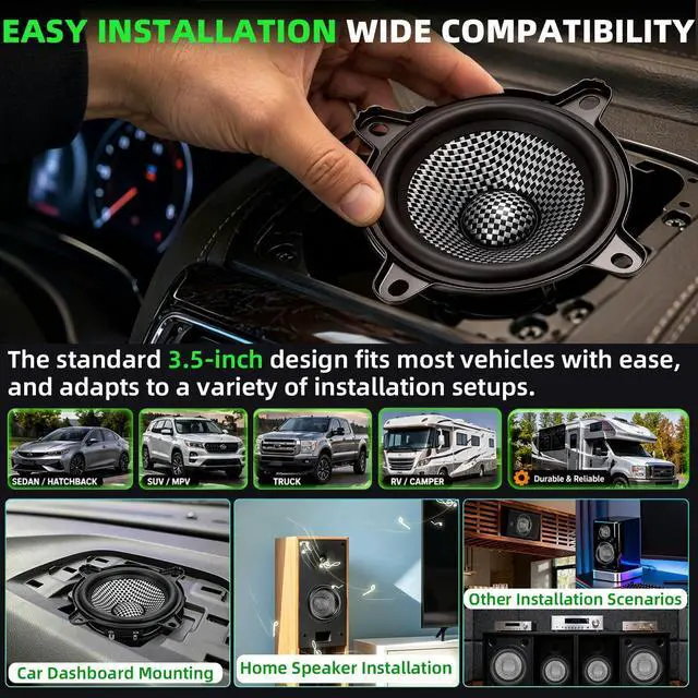 Alt view image 5 of 7 - 3.5 Inch Speakers Car Audio 600W Peak Power - Carbon Fiber Cone Woofers | 3 1/2 Speaker Deep Bass & Crystal Clear Audio, High Sensitivity, Easy Install for Cars,Trucks, SUVs, DIY (2-Pack)
