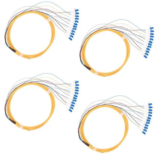 Main image of 4Pcs 1.5 Meter 12 Strand SingleMode 9/125 LC-UPC Fiber Pigtail, 12 Color-Coded LC Cable Fiber Optic Patch Cord with Zirconia Ceramic Ferrule Plug for Fusion Splicing