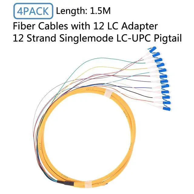 Alt view image 2 of 7 - 4Pcs 1.5 Meter 12 Strand SingleMode 9/125 LC-UPC Fiber Pigtail, 12 Color-Coded LC Cable Fiber Optic Patch Cord with Zirconia Ceramic Ferrule Plug for Fusion Splicing