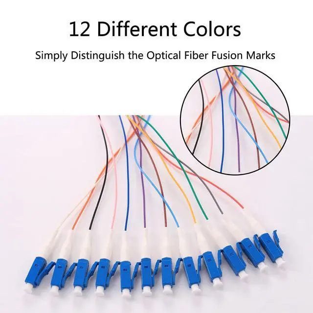 Alt view image 3 of 7 - 4Pcs 1.5 Meter 12 Strand SingleMode 9/125 LC-UPC Fiber Pigtail, 12 Color-Coded LC Cable Fiber Optic Patch Cord with Zirconia Ceramic Ferrule Plug for Fusion Splicing