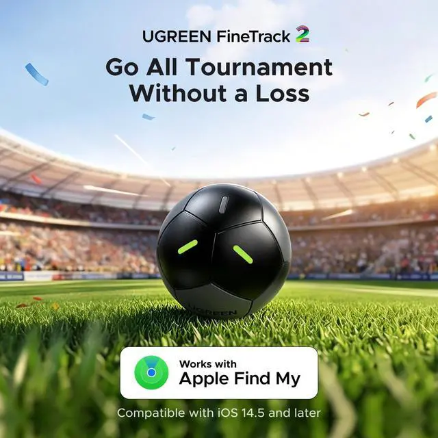 Alt view image 2 of 7 - FineTrack2 Air Tracker Tags (iOS Only) | Soccer-Shaped Key Finder Compatible with Apple Find My,7-Year Battery Life Bluetooth Tracker for Bags and More,Black