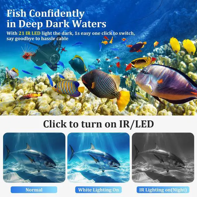 Alt view image 4 of 7 - Underwater Fishing Camera, 4.3 Inch LCD, Infrared Night Vision, Wide Angle IP68 Waterproof Portable Fish Camera for Ice, Lake, Boat & Kayak Fishing (Gold)