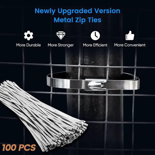 Alt view image 2 of 7 - Metal Zip Ties Heavy Duty 11.8 Inch 304 Stainless Steel Cable Tie | 100 Pcs All-Weather Fastener Straps for Chain Link Fence, Exhaust Wrap & Outdoor Wire Mesh