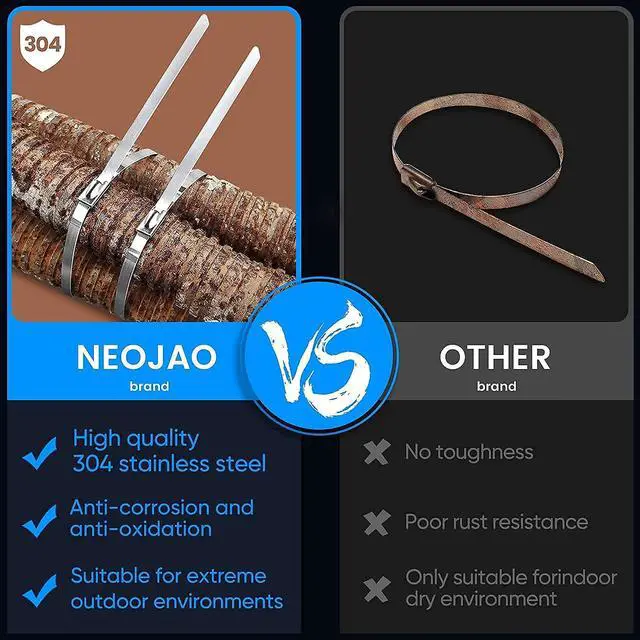 Alt view image 5 of 7 - Metal Zip Ties Heavy Duty 11.8 Inch 304 Stainless Steel Cable Tie | 100 Pcs All-Weather Fastener Straps for Chain Link Fence, Exhaust Wrap & Outdoor Wire Mesh