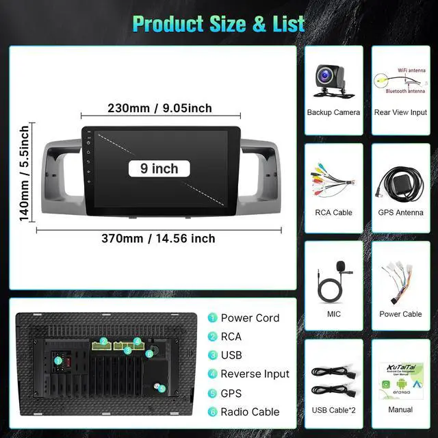 Alt view image 7 of 7 - for Toyota Corolla 2003 2004 2005 2006 2007 2008 Radio with Wireless Carplay Android Auto, 9" Touch Screen Car Stereo for Corolla with in-Dash WiFi, GPS, BT, FM, SWC, Backup Camera - 2+32GB