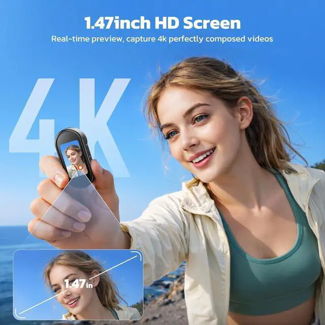 Alt view image 2 of 7 - 4K Mini Body Camera with 64GB Card Thumb Action Camera with 1.47" Screen, WiFi Magnetic Mount Wearable Hands-Free POV Camera for Pet Bike Cycling Sport Vlogging