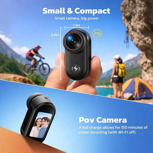 Alt view image 7 of 7 - 4K Mini Body Camera with 64GB Card Thumb Action Camera with 1.47" Screen, WiFi Magnetic Mount Wearable Hands-Free POV Camera for Pet Bike Cycling Sport Vlogging