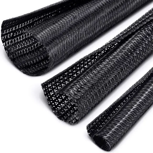 Main image of 3 Pieces Cord Protector Wire Loom Black Tubing Cable Sleeve Split Sleeving for USB Charger Cord Cover Audio Video Cable, Each Size 10 ft 3/4 Inch, 1/2 Inch, 1/4 Inch