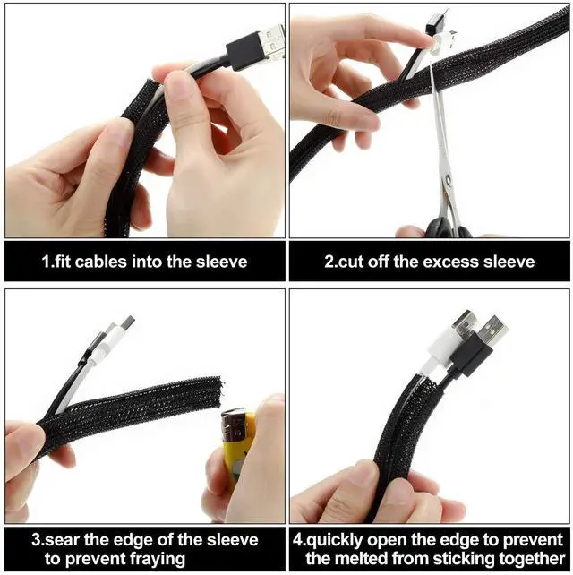 Alt view image 2 of 6 - 3 Pieces Cord Protector Wire Loom Black Tubing Cable Sleeve Split Sleeving for USB Charger Cord Cover Audio Video Cable, Each Size 10 ft 3/4 Inch, 1/2 Inch, 1/4 Inch