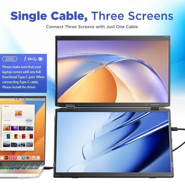 Alt view image 3 of 7 - Laptop Screen Extender, 15.6'' FHD 1080P Dual Portable Monitor with USB C, HDMI, Plug & Play, VESA Mountable, Lightweight, Dual Monitor for Laptop Windows Mac(M1/M2/M3 chip) Android Ps4 Switch