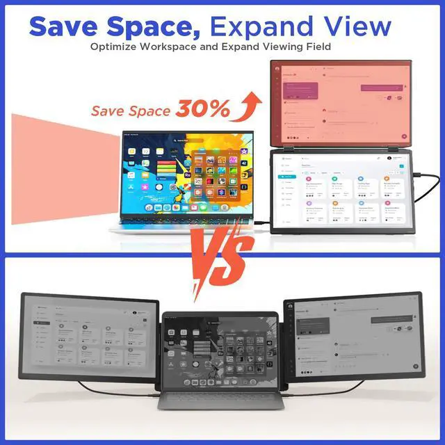 Alt view image 4 of 7 - Laptop Screen Extender, 15.6'' FHD 1080P Dual Portable Monitor with USB C, HDMI, Plug & Play, VESA Mountable, Lightweight, Dual Monitor for Laptop Windows Mac(M1/M2/M3 chip) Android Ps4 Switch