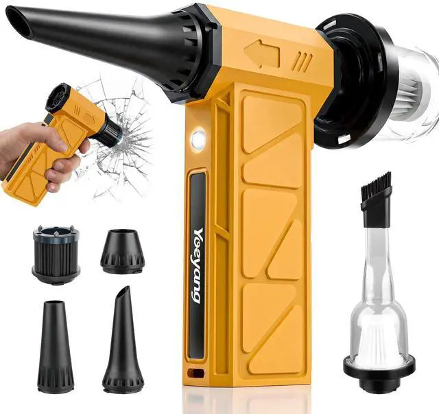 Main image of Compressed Air Duster, Industry-First O-Shaped Air Duct 13-Blade Dual-Layer | 4 Gear 6-in-1 Cordless Electric Mini Blower, Vacuum & Inflator, LED Light & Window Breaker for PC, Car, Home, Outdoor