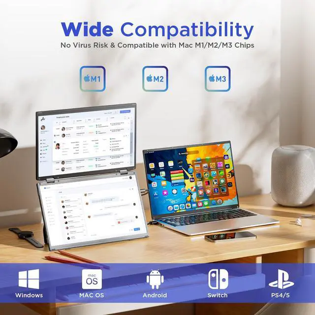 Alt view image 6 of 7 - Laptop Screen Extender, 15.6'' FHD 1080P Dual Portable Monitor with USB C, HDMI, Plug & Play, VESA Mountable, Lightweight, Dual Monitor for Laptop Windows Mac(M1/M2/M3 chip) Android Ps4 Switch