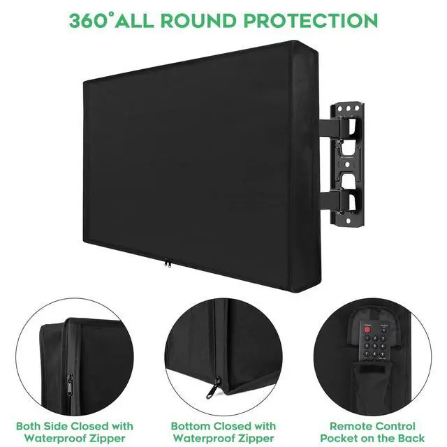 Alt view image 3 of 7 - Outdoor Waterproof TV Cover 70-75 Inch with Zipper | 600D Thick Fabric All Around Protector, Waterproof and Weatherproof, 68"W x 42"H x 5"D, Black | for Outside Flat Screen TV