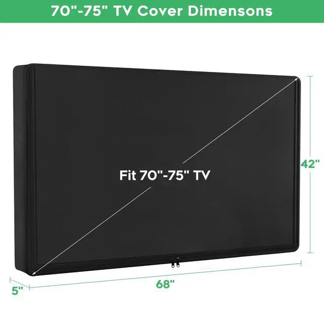 Alt view image 2 of 7 - Outdoor Waterproof TV Cover 70-75 Inch with Zipper | 600D Thick Fabric All Around Protector, Waterproof and Weatherproof, 68"W x 42"H x 5"D, Black | for Outside Flat Screen TV