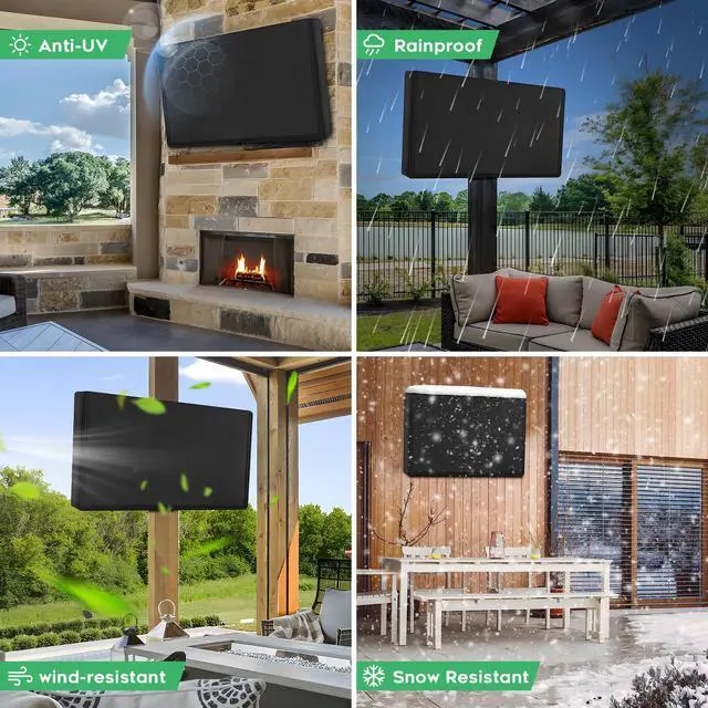Alt view image 6 of 7 - Outdoor Waterproof TV Cover 70-75 Inch with Zipper | 600D Thick Fabric All Around Protector, Waterproof and Weatherproof, 68"W x 42"H x 5"D, Black | for Outside Flat Screen TV
