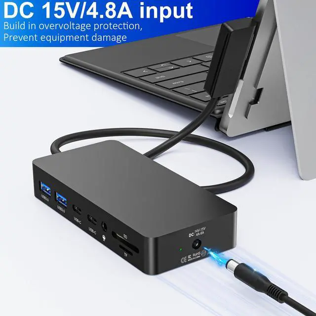 Alt view image 7 of 7 - Surface Docking Station, Triple Display Dual 4K HDMI & VGA 12-in-1 Surface Dock for Surface Pro 11/10/9/8/7/6/5/4/3, Surface Laptop 7/6/5/4, Surface Book/Laptop Go