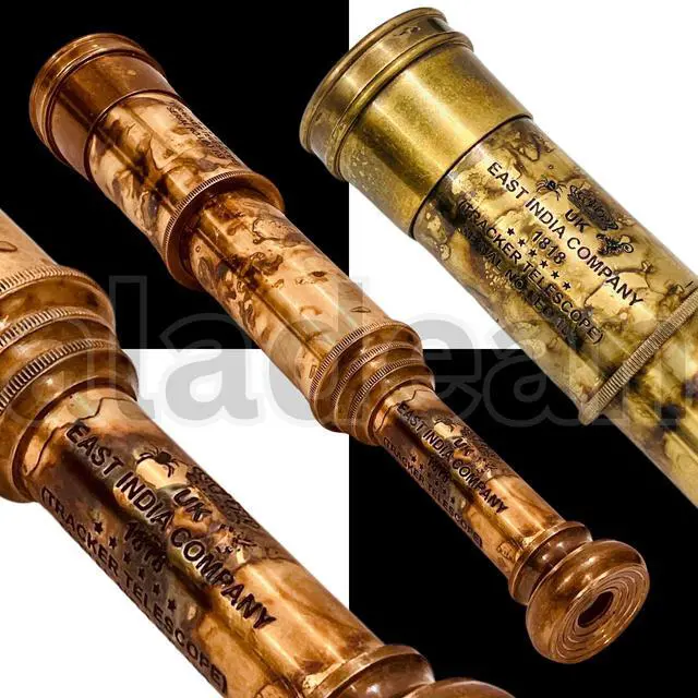 Alt view image 4 of 6 - Rare Brass Telescope Spyglass - East India Company 1818 Tracker Vintage Pirate Spyglass Scope Antique Large Handstitched Leather Gift Box (BT-EIC17)
