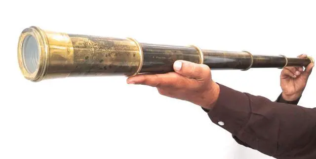 Alt view image 6 of 6 - Rare Brass Telescope Spyglass - East India Company 1818 Tracker Vintage Pirate Spyglass Scope Antique Large Handstitched Leather Gift Box (BT-EIC17)