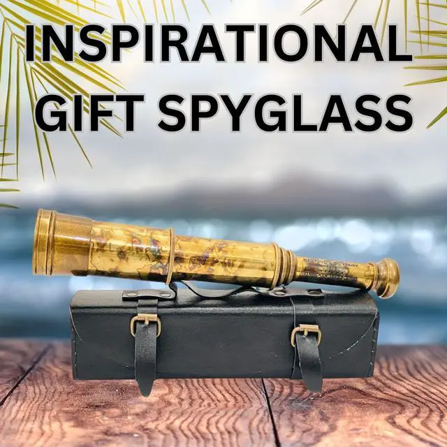 Alt view image 5 of 6 - Rare Brass Telescope Spyglass - East India Company 1818 Tracker Vintage Pirate Spyglass Scope Antique Large Handstitched Leather Gift Box (BT-EIC17)