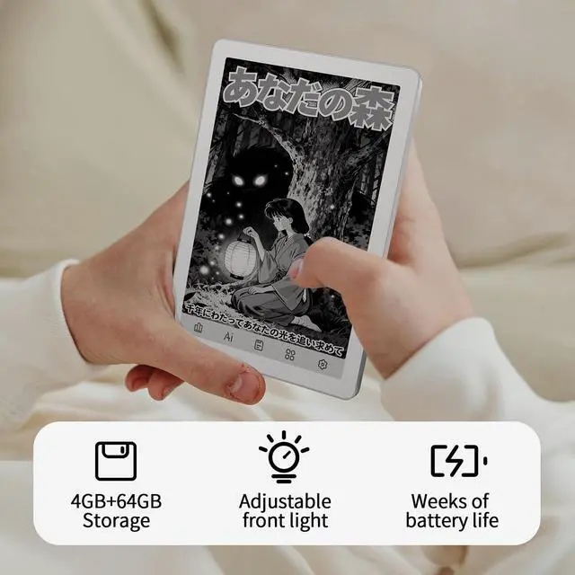 Alt view image 4 of 7 - B6 e-Reader with B/W Display, 6 Inch E-Ink eBook Readers Android eReaders ePaper Tablet with 4GB+64GB, Octa Core & Android 14 OS, Eink eReader Device with Adjustable Front Light Ivory White