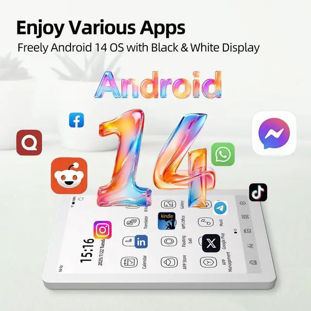 Alt view image 5 of 7 - B6 e-Reader with B/W Display, 6 Inch E-Ink eBook Readers Android eReaders ePaper Tablet with 4GB+64GB, Octa Core & Android 14 OS, Eink eReader Device with Adjustable Front Light Ivory White