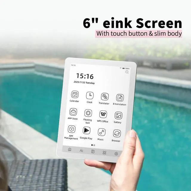 Alt view image 6 of 7 - B6 e-Reader with B/W Display, 6 Inch E-Ink eBook Readers Android eReaders ePaper Tablet with 4GB+64GB, Octa Core & Android 14 OS, Eink eReader Device with Adjustable Front Light Ivory White