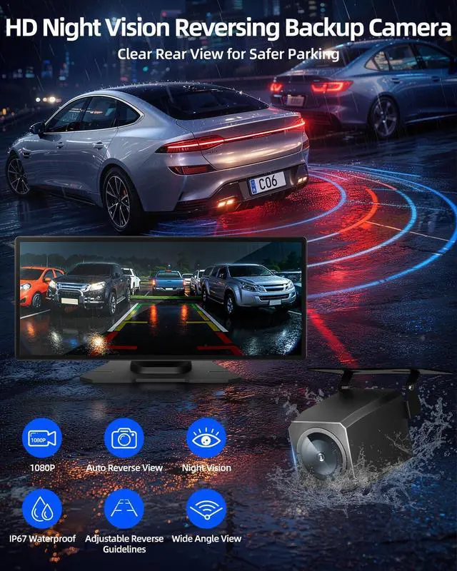 Alt view image 3 of 7 - 11.5" Wireless Apple CarPlay Screen for Car, Portable Car Play & Android Auto Touch Screen Car Stereo with App Control, 4K Dash Cam 1080P Backup Camera, GPS, Voice Control, Mirror Link FM All Vehicles