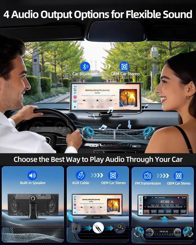 Alt view image 7 of 7 - 11.5" Wireless Apple CarPlay Screen for Car, Portable Car Play & Android Auto Touch Screen Car Stereo with App Control, 4K Dash Cam 1080P Backup Camera, GPS, Voice Control, Mirror Link FM All Vehicles