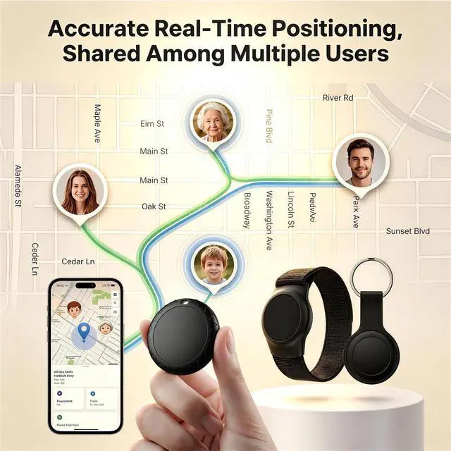 Alt view image 5 of 7 - GPS Tracker for Kids, Real-Time GPS Tracking Device for Seniors w/Wearable Wristband & Keychain Design, No Monthly Fee/No SIM Card, Lightweight Locator Works w/iOS Find MyMFi Certified Long Standby