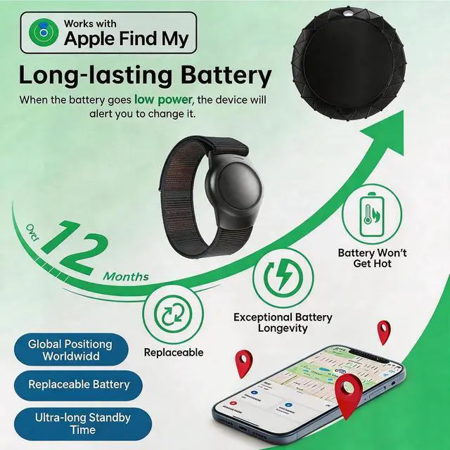 Alt view image 4 of 7 - GPS Tracker for Kids, Real-Time GPS Tracking Device for Seniors w/Wearable Wristband & Keychain Design, No Monthly Fee/No SIM Card, Lightweight Locator Works w/iOS Find MyMFi Certified Long Standby