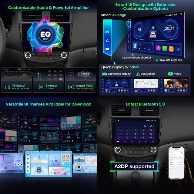 Alt view image 6 of 7 - 10.1" Android 14 Car Stereo for Honda Accord 7th 2003-2007 (4+64GB) | 4GB 64GB, IPS Touchscreen, Octa Core, Wireless CarPlay, 4G LTE, Dual WiFi, DSP 4x45W, GPS, AHD Camera, AC Display