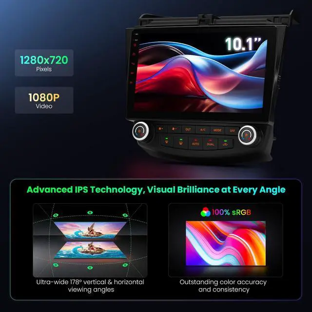 Alt view image 7 of 7 - 10.1" Android 14 Car Stereo for Honda Accord 7th 2003-2007 (4+64GB) | 4GB 64GB, IPS Touchscreen, Octa Core, Wireless CarPlay, 4G LTE, Dual WiFi, DSP 4x45W, GPS, AHD Camera, AC Display