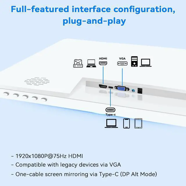 Alt view image 4 of 7 - 22 inch Touch Screen Monitor with Webcam FHD 1920x1080P Computer Monitor FreeSync HDR HDMI Ports Eye Care Frameless VESA Mount