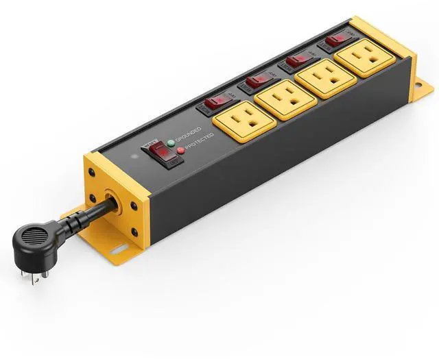 Main image of 20 Amp Individual Switches Outlet Extender, 12 Gauge Short Flat Extension Cord, Kitchen, Travel, Garage, Industrial Heavy Duty Power Strip Surge Protector. 0.2FT, Yellow