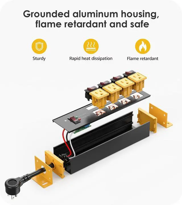 Alt view image 6 of 7 - 20 Amp Individual Switches Outlet Extender, 12 Gauge Short Flat Extension Cord, Kitchen, Travel, Garage, Industrial Heavy Duty Power Strip Surge Protector. 0.2FT, Yellow
