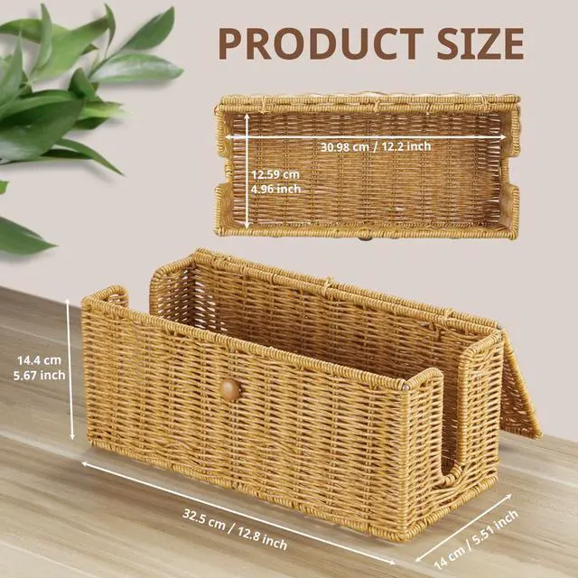 Alt view image 2 of 7 - Cable Management Box, Handwoven Synthetic Rattan Cable Organizer, 2 Side Open Slots Cords Hider Box, Under Desk Cord Organizer for USB Wire, TV PC Charger & Power Strip, Natural
