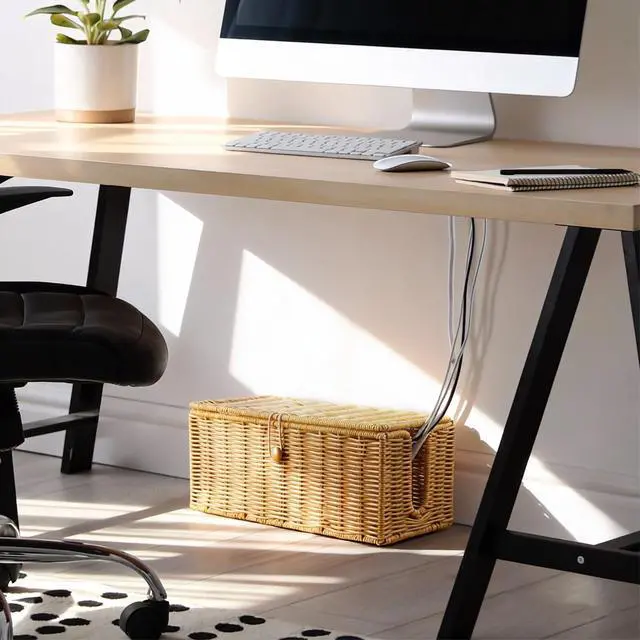 Alt view image 7 of 7 - Cable Management Box, Handwoven Synthetic Rattan Cable Organizer, 2 Side Open Slots Cords Hider Box, Under Desk Cord Organizer for USB Wire, TV PC Charger & Power Strip, Natural