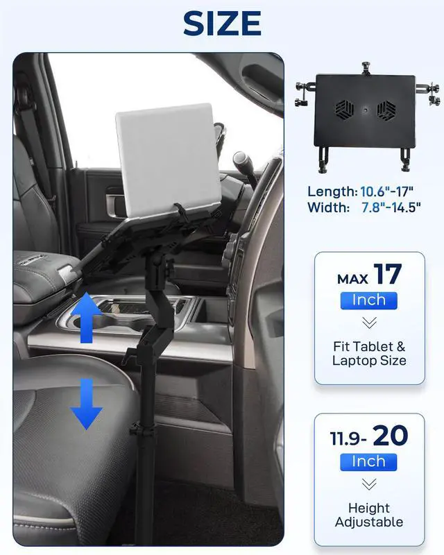 Alt view image 3 of 7 - Truck Laptop Mount Fit for 2012-2025 Dodge Ram 1500 2500 3500 4500 5500, No-Drill Vehicle Computer Mount for Truck