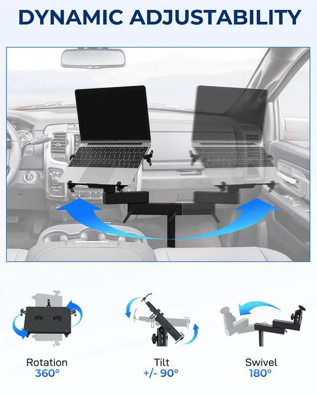 Alt view image 5 of 7 - Truck Laptop Mount Fit for 2012-2025 Dodge Ram 1500 2500 3500 4500 5500, No-Drill Vehicle Computer Mount for Truck