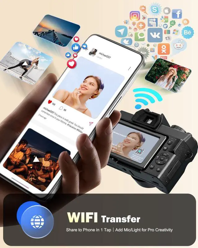 Alt view image 5 of 7 - 8K Digital Cameras for Photography,64MP Camara Fotograficas,Travel Vlogging Cameras for YouTube with 180°Flip Screen,16X Digital Zoom,2 Batteries,32GB TF Card,52mm Macro Lens (Black)