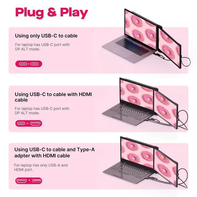 Alt view image 2 of 7 - Max DS 14.1" Portable Monitor for Laptop, 2026 Upgrade Mobile Pixels | Full HD IPS Dual Monitor for laptops, USB C/USB A/HDMI Powered Plug and Play Portable Display,Windows/Apple Compatible