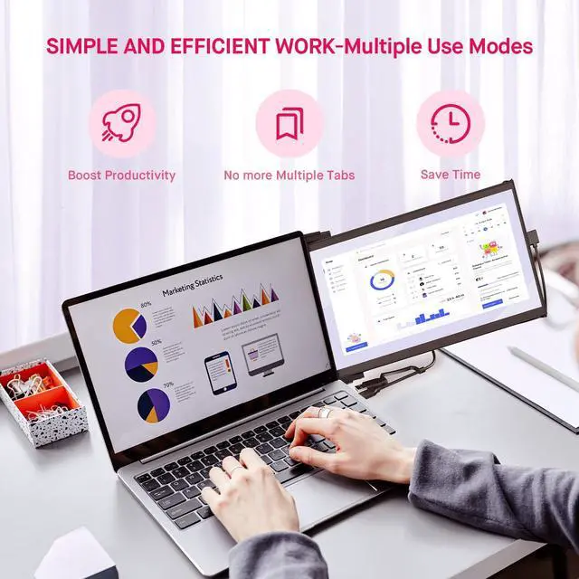 Alt view image 6 of 7 - Max DS 14.1" Portable Monitor for Laptop, 2026 Upgrade Mobile Pixels | Full HD IPS Dual Monitor for laptops, USB C/USB A/HDMI Powered Plug and Play Portable Display,Windows/Apple Compatible