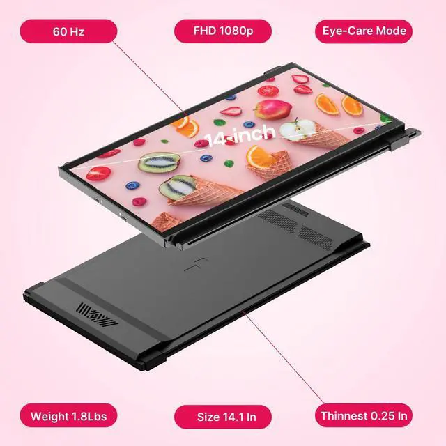Alt view image 3 of 7 - Max DS 14.1" Portable Monitor for Laptop, 2026 Upgrade Mobile Pixels | Full HD IPS Dual Monitor for laptops, USB C/USB A/HDMI Powered Plug and Play Portable Display,Windows/Apple Compatible