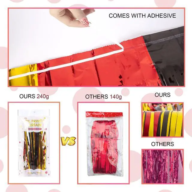 Alt view image 6 of 7 - Cartoon Mouse Foil Fringe Curtains, 3Pcs Mouse Birthday Party Decorations | Black Red Gold Birthday Party Backdrop, 3.3x6.6 ft Cute Mouse Photo Booth Props Metallic Backdrop Streamers for Boys Baby