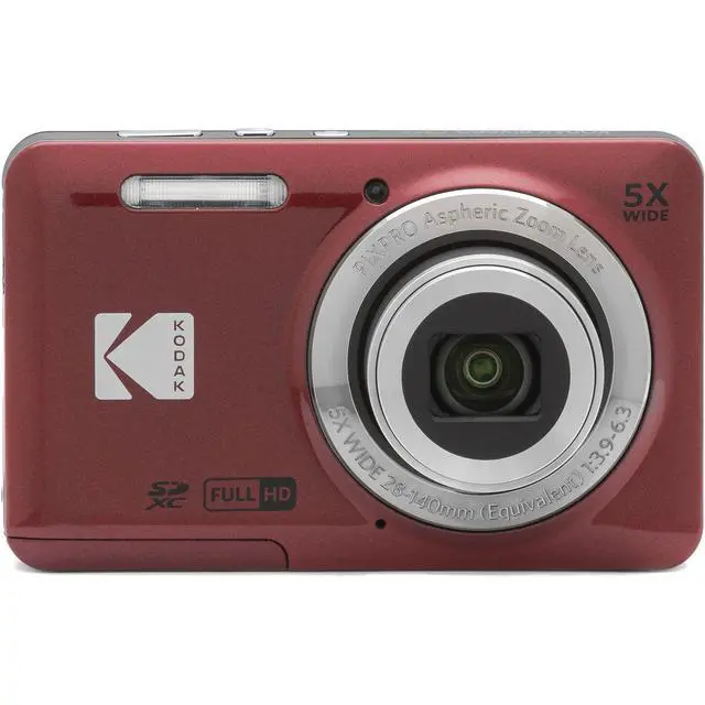 Alt view image 2 of 7 - Kodak PIXPRO FZ55 Red 16MP Digital Camera 5X Optical Zoom 28mm Wide Angle 1080P Full HD Video 2.7" LCD Camera + 64GB Card and Reader + Case + Memory Wallet + Tripod + Cleaning Bundle