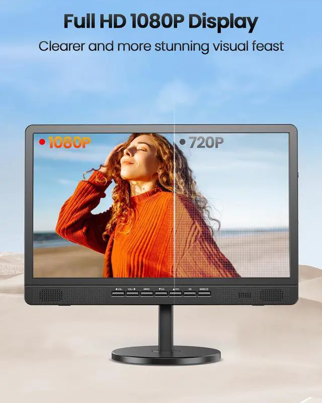 Alt view image 3 of 7 - 18.5" Portable TV with Antenna, 6500mAh Built-in Power Operated TV | 12 Volt Small TV Support HDMI/AV/USB/Headphone Jack Input, Portable TV for Camping, RV, Patio, Kitchen, Indoor, Outdoor