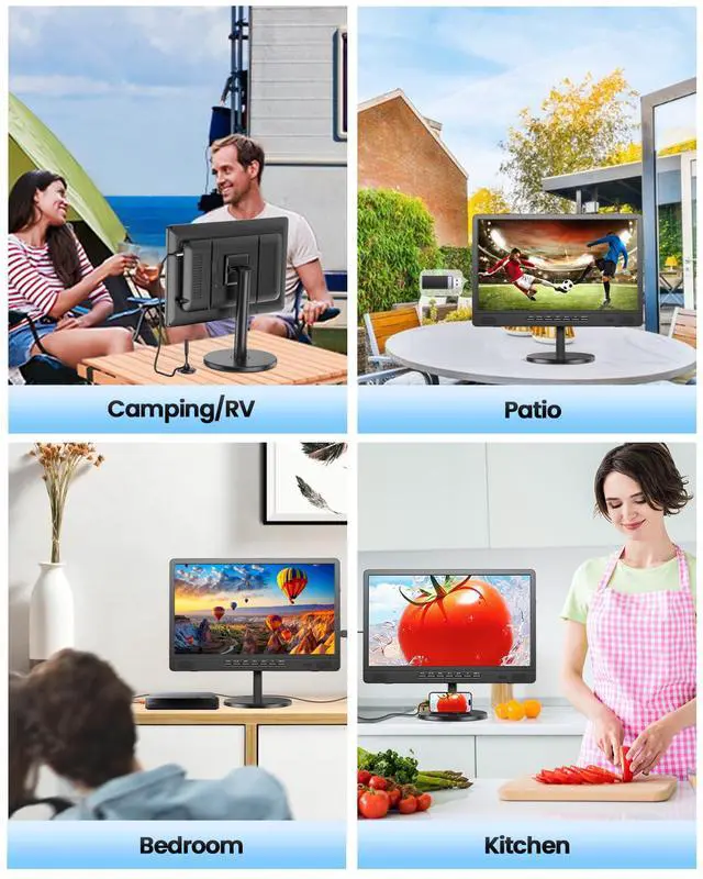 Alt view image 7 of 7 - 18.5" Portable TV with Antenna, 6500mAh Built-in Power Operated TV | 12 Volt Small TV Support HDMI/AV/USB/Headphone Jack Input, Portable TV for Camping, RV, Patio, Kitchen, Indoor, Outdoor