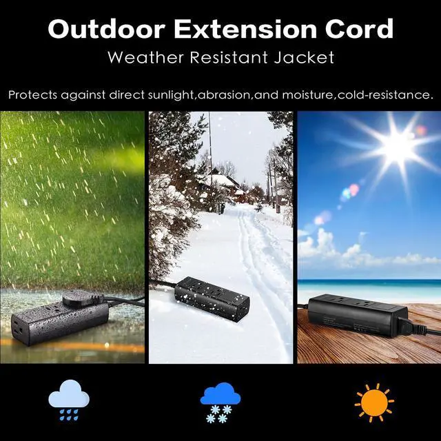 Alt view image 3 of 7 - Outdoor Power Strip Weatherproof, 50FT Heavy Duty Outdoor Extension Cord - 3 Outlets - Waterproof Surge Protector, Shockproof Overload Protection Electrical Outlet, Industrial/Home Power Strip