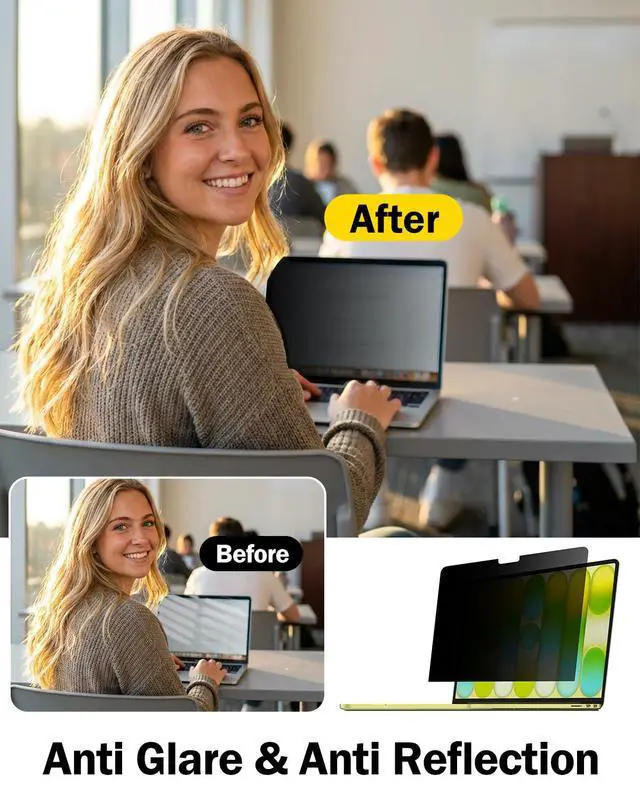 Alt view image 5 of 7 - 360° Privacy Screen Protector Compatible with 2026 MacBook Neo 13 inch A18 Pro Chip A3404 - Anti Blue Light Anti Glare and Scratch Resistant Laptop Privacy Screen Shield